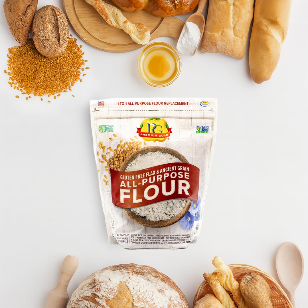 Close-up of flax and ancient grains in Premium Gold flour