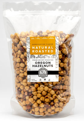 Premium Growers hazelnuts dry roasted bag close, perfect for on-the-go energy.