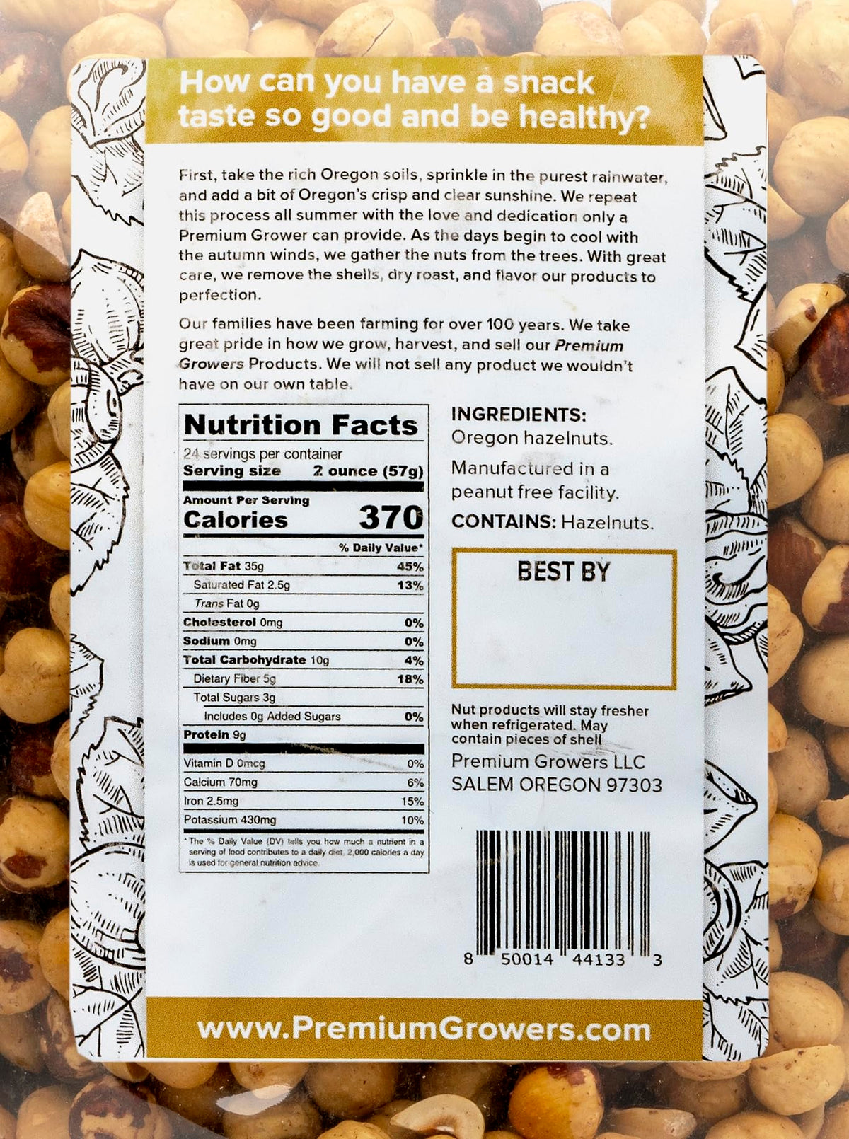 Premium Growers hazelnuts dry roasted bowl served, ideal for sharing.