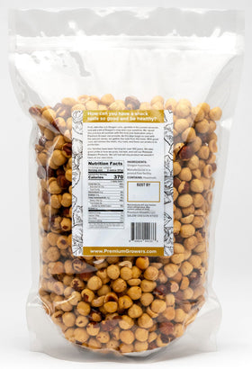 Premium Growers hazelnuts dry roasted on hiking backpack, a nutritious outdoor snack.