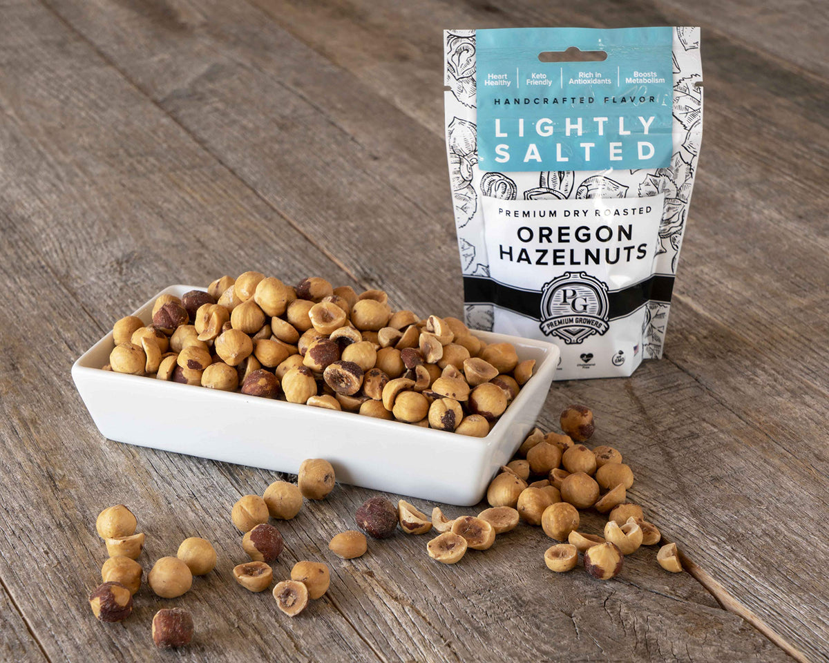Premium Growers hazelnuts with kosher certification seal, a trusted pantry staple.
