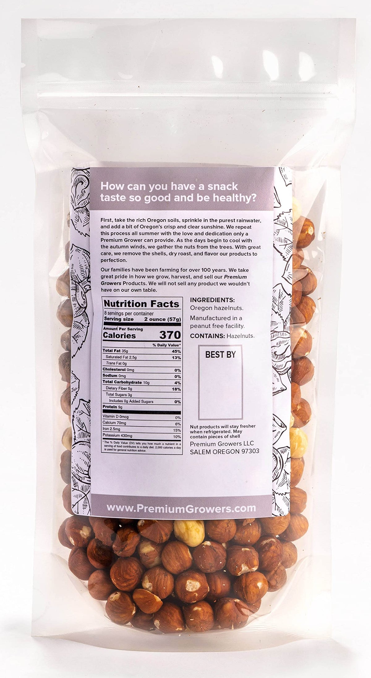Premium Growers hazelnuts on kitchen counter ready to snack