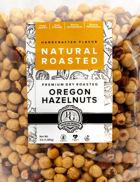 Premium Growers Oregon hazelnuts dry roasted 3lb natural displayed in a resealable bag for fresh snacking.