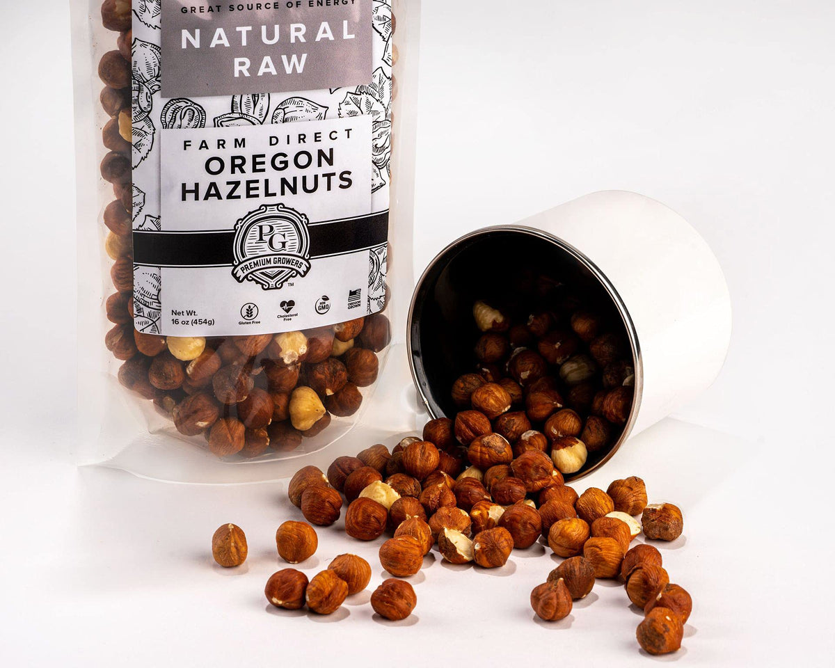 Premium Growers raw hazelnuts close-up with rich texture