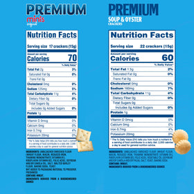 Premium Minis Original Saltine Crackers packaging on display for quick snacking