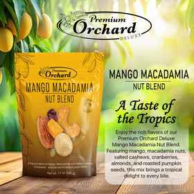 Premium Orchard Deluxe almonds roasted pumpkin seeds emphasize protein and crunch.
