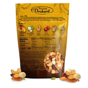 Premium Orchard Deluxe tropical trail mix closeup - vibrant fruits and nuts for delicious crunch.