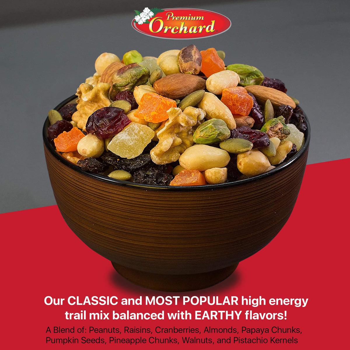Premium Orchard crunchy-nut texture with light salt emphasizes flavor balance in every bite.