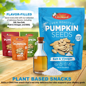Premium Orchard roasted pumpkin seeds, fiber-friendly and delicious everyday.