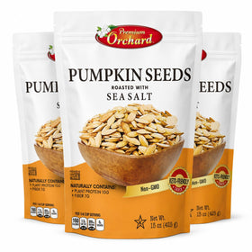 Premium Orchard roasted pumpkin seeds in shell with sea salt for a protein-rich snack