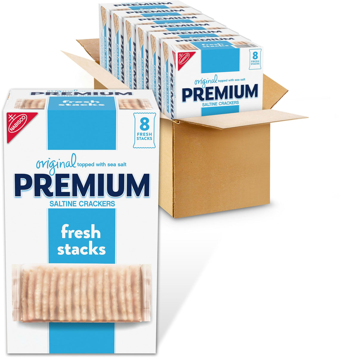 Premium Original Fresh Stacks saltine crackers in a pack, ideal for on-the-go snacking.