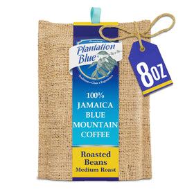 Premium Plantation Blue Tradition Class Experience Blue Mountain whole beans in a vacuum-sealed bag for lasting freshness.