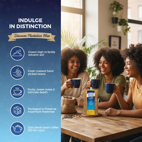 Premium Plantation Blue Tradition Class Experience medium roast beans for balanced sweetness, aroma, and body.