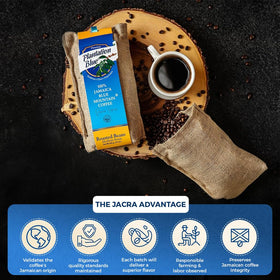 Premium Plantation Blue Tradition Class Experience foil bag with valve preserves freshness.