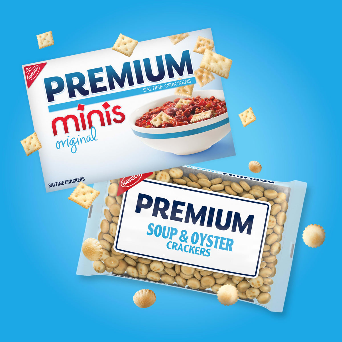 Premium Soup & Oyster Crackers with sea salt topping for classic flavor