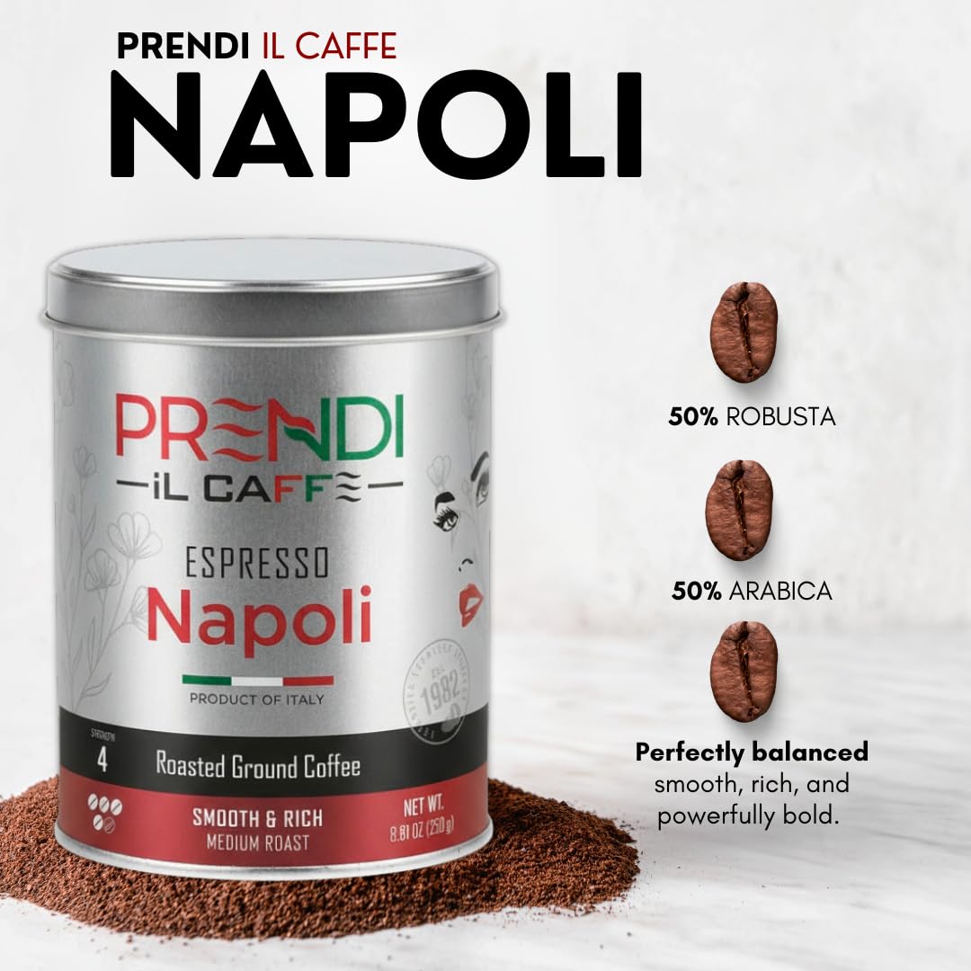 Prendi Ground Espresso Napoli being prepared yields a smooth, full-bodied cup.