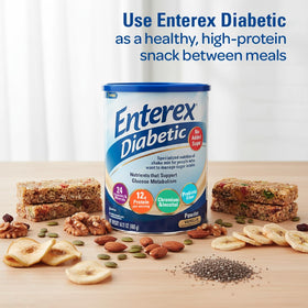 Prepared Enterex Diabetic vanilla shake ready as a meal replacement option.