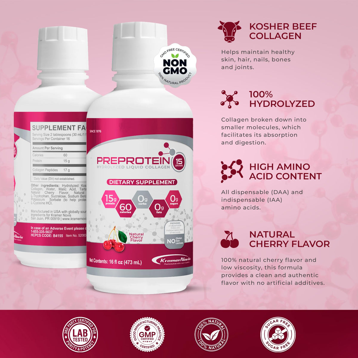 PreProtein 15 bottle pour demonstrates convenient on-the-go mixing.