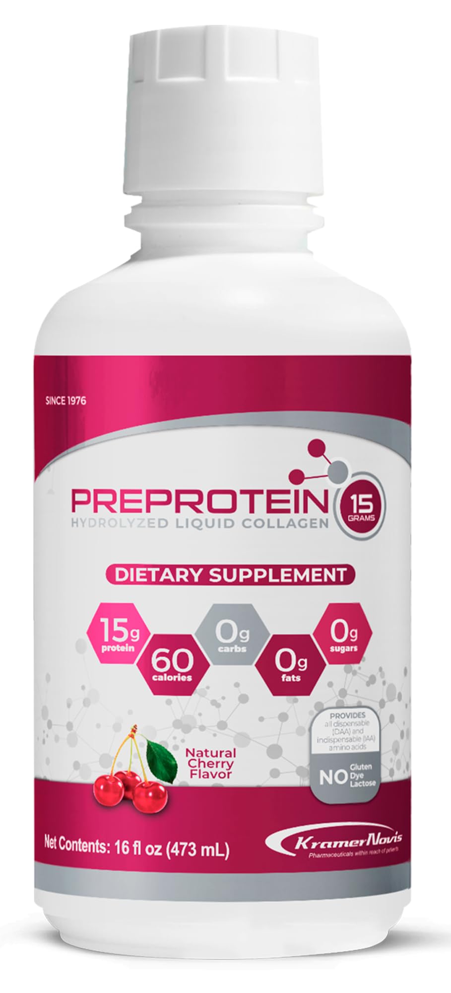 PreProtein 15 liquid collagen bottle ready to serve for easy absorption.