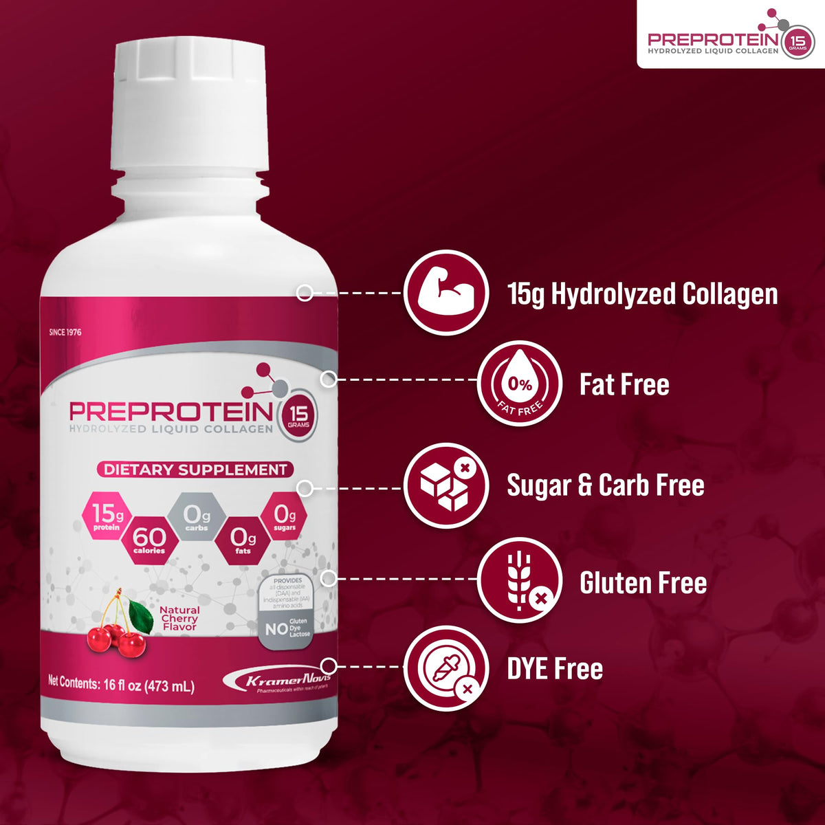 PreProtein 15 close-up texture highlights smooth, swallowable liquid.