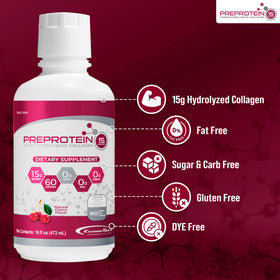 PreProtein 15 close-up texture highlights smooth, swallowable liquid.