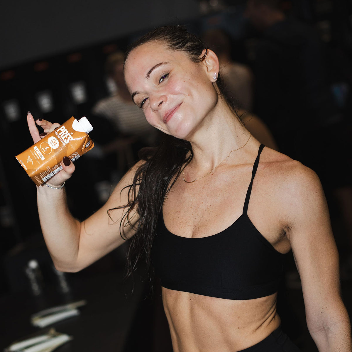 PRÉS Protein Coffee Caramel on-the-go lifestyle capture for busy days.