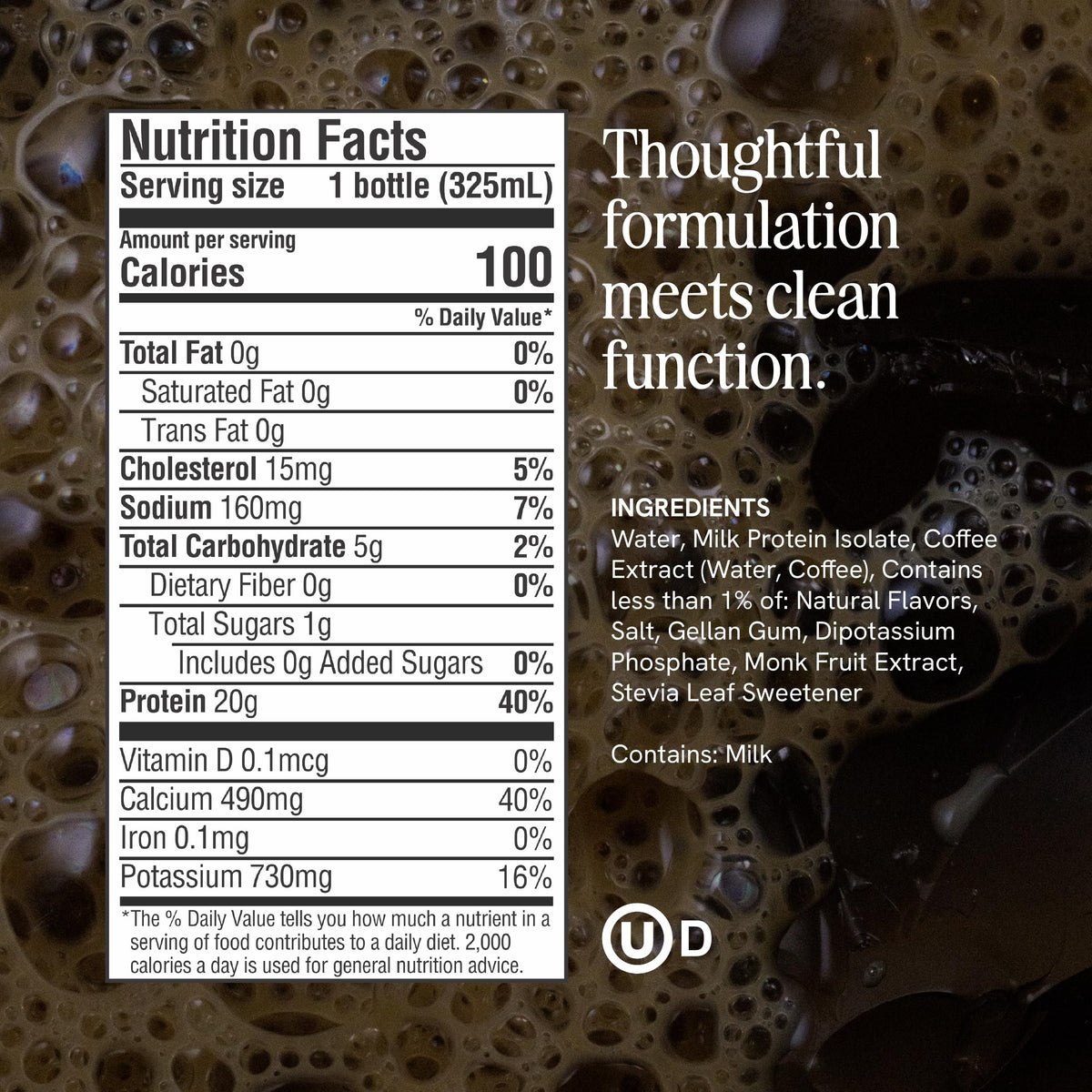 PRÉS Protein Coffee bottle pour highlighting smooth blend and no chalky texture