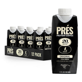 PRÉS Protein Coffee bottle showing real coffee flavor and 20g protein for on-the-go mornings