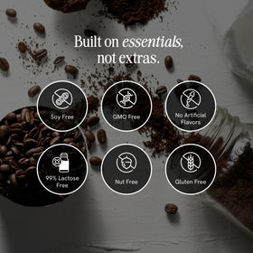PRÉS Protein Coffee label close-up displaying 20g protein per bottle