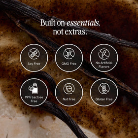 PRÉS Protein Coffee Vanilla ingredients panel highlighting 1g natural sugar and no additives