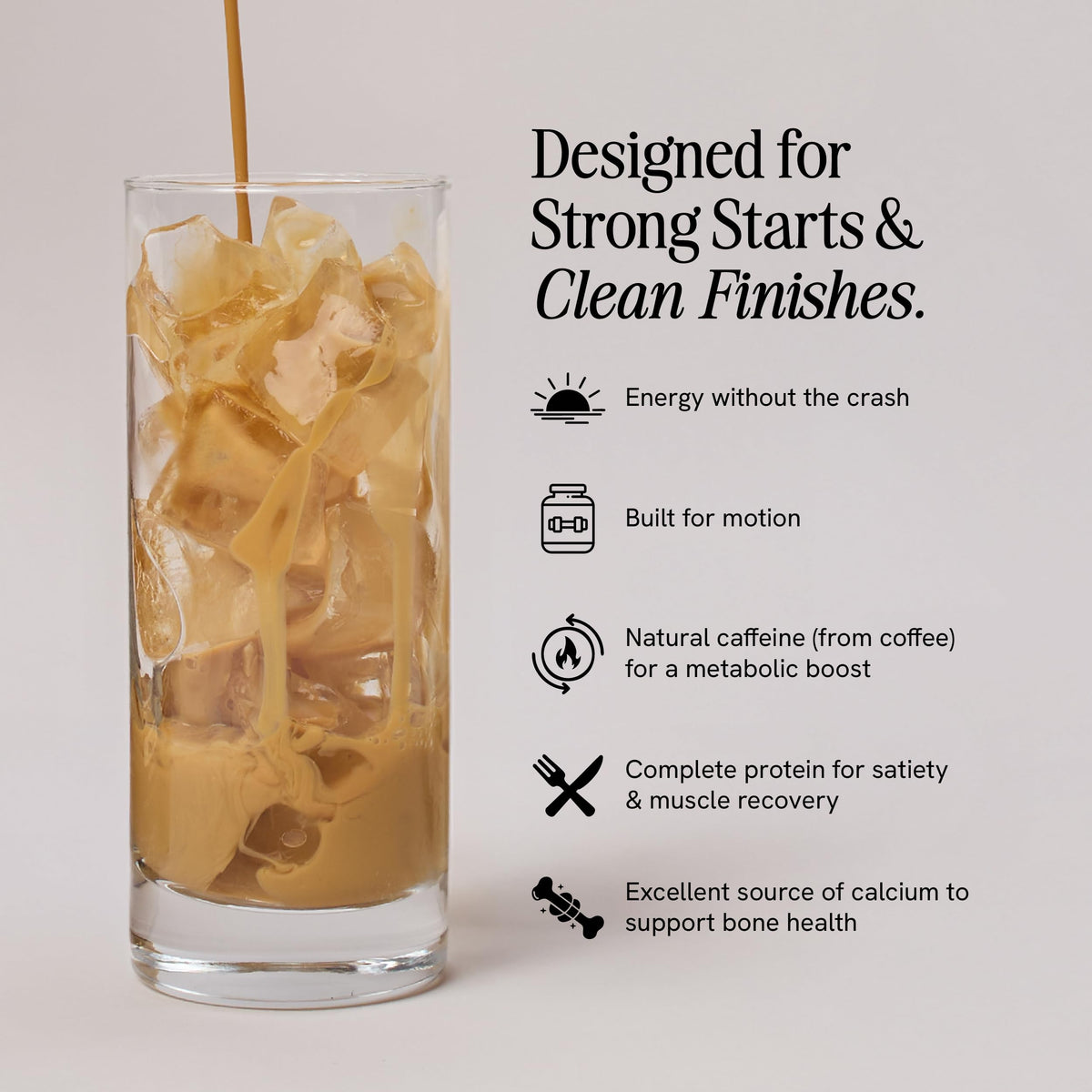 PRÉS Protein Coffee Vanilla ready-to-drink poured into a glass for on the go