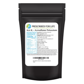 Prescribed For Life Ace K Sweetener bottle shows pure Ace K for zero calorie sweetness