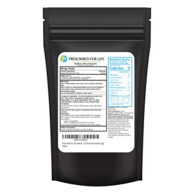 Prescribed For Life sodium bicarbonate powder front packaging highlights USP grade quality for versatile use.