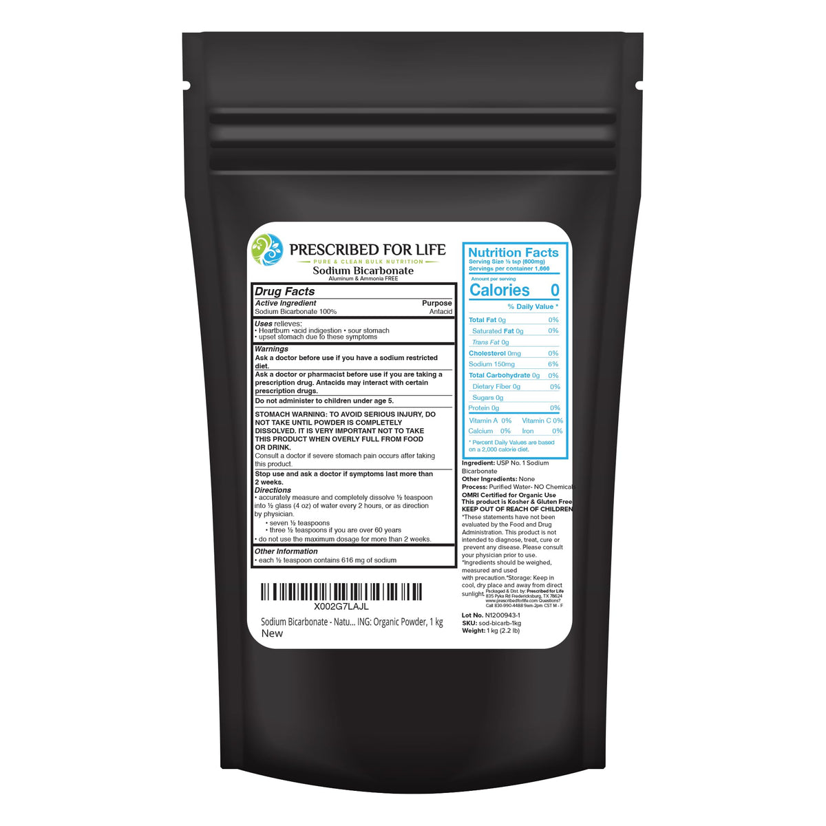 Prescribed For Life packaging highlights USP-grade purity for cooking and cleaning.