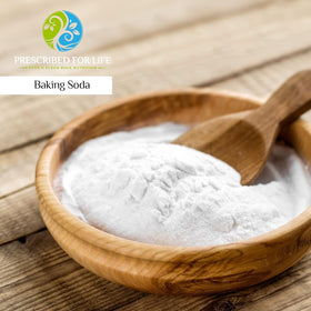 Prescribed For Life sodium bicarbonate powder resealable pouch close-up emphasizes freshness and storage convenience.
