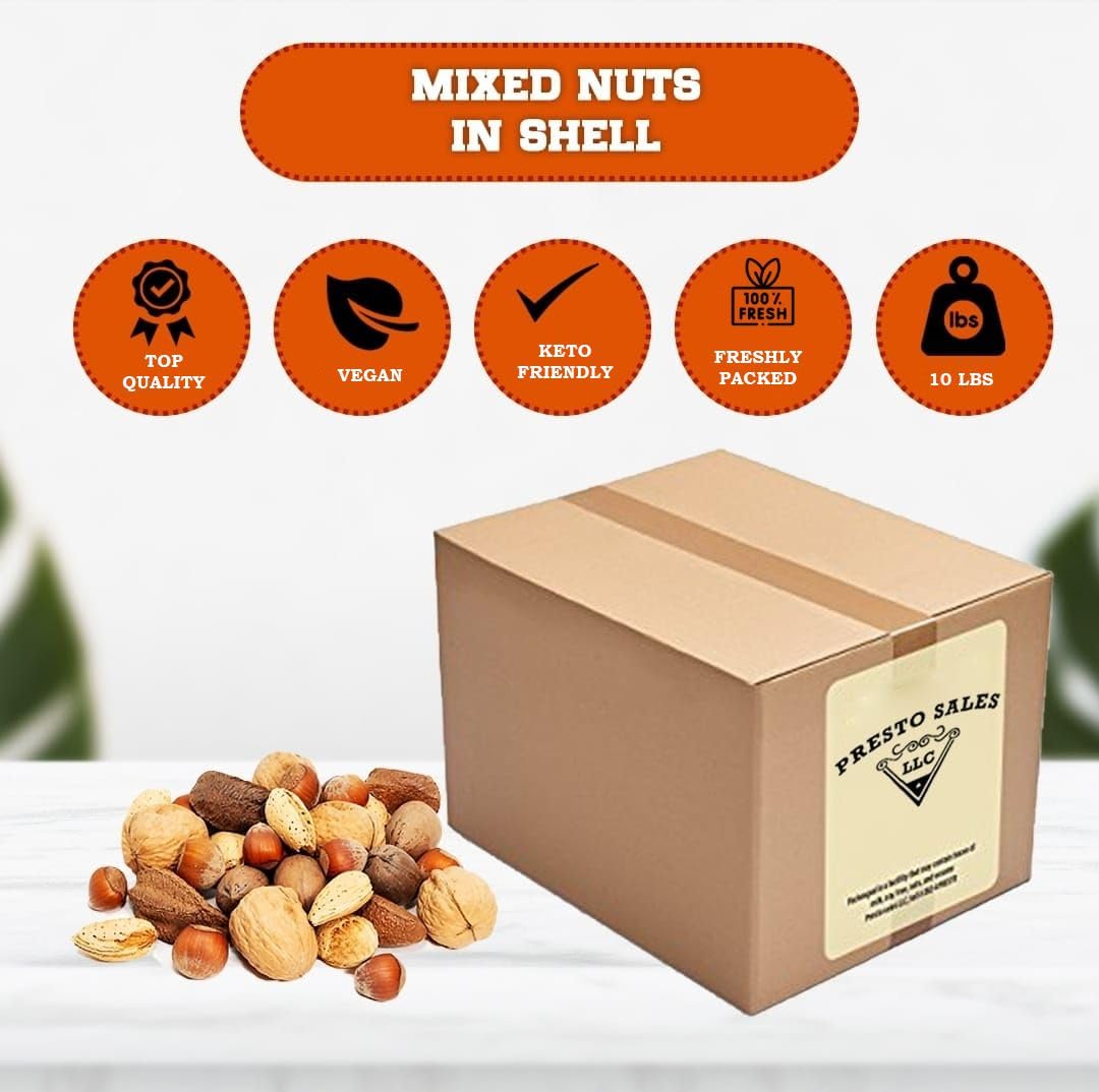 Presto Sales Brazil nuts in shell closeup, hearty crunch and natural flavor.