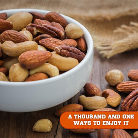 Presto Sales mixed nuts ready-to-eat closeup, convenient box for gatherings.