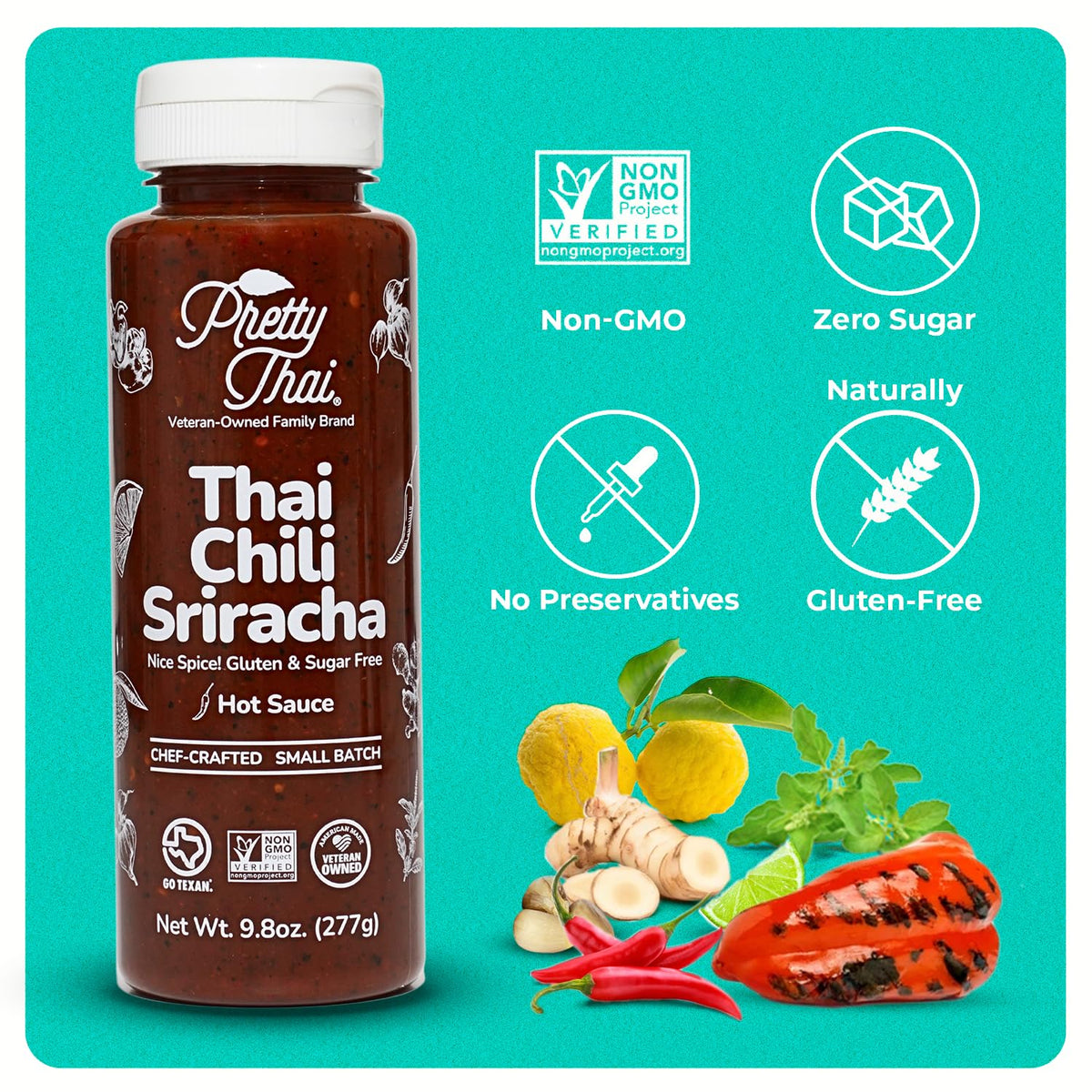 Pretty Thai Sriracha drizzle over noodles for savory kick.