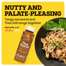 Pretty Thai Peanut Sauce label view shows gluten-free vegan credentials and natural ingredients.