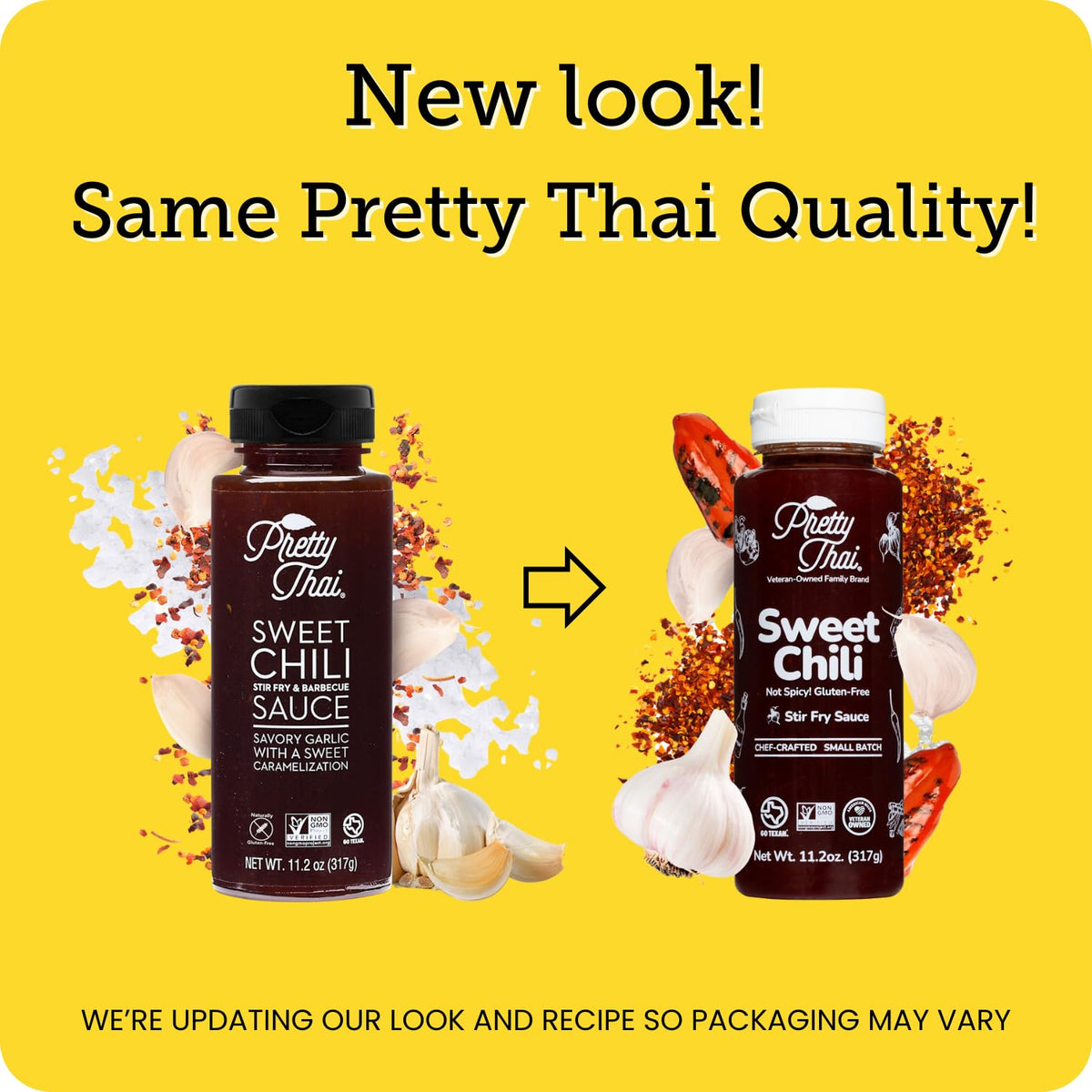 Pretty Thai Sweet Chili stir fry pan showcases versatile sauce for meals.