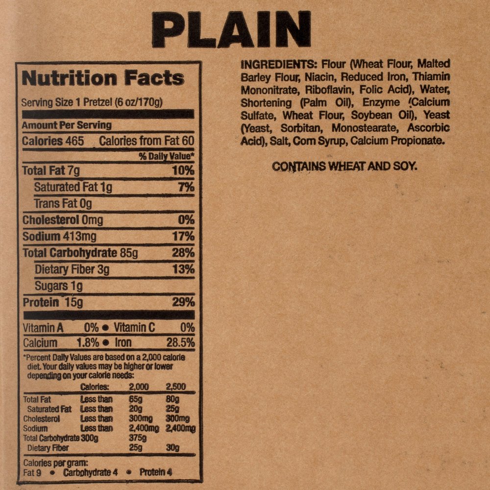 Pretzelhaus never-frozen pretzel, clear packaging promotes long shelf life in pantries.