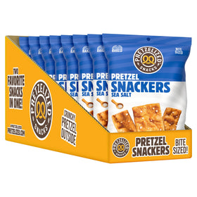 Pretzelized Snackers Sea Salt bag shows convenient 2 oz portions for on-the-go snacking