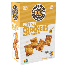 PRETZELIZED Snacks honey mustard crackers close-up with tangy note