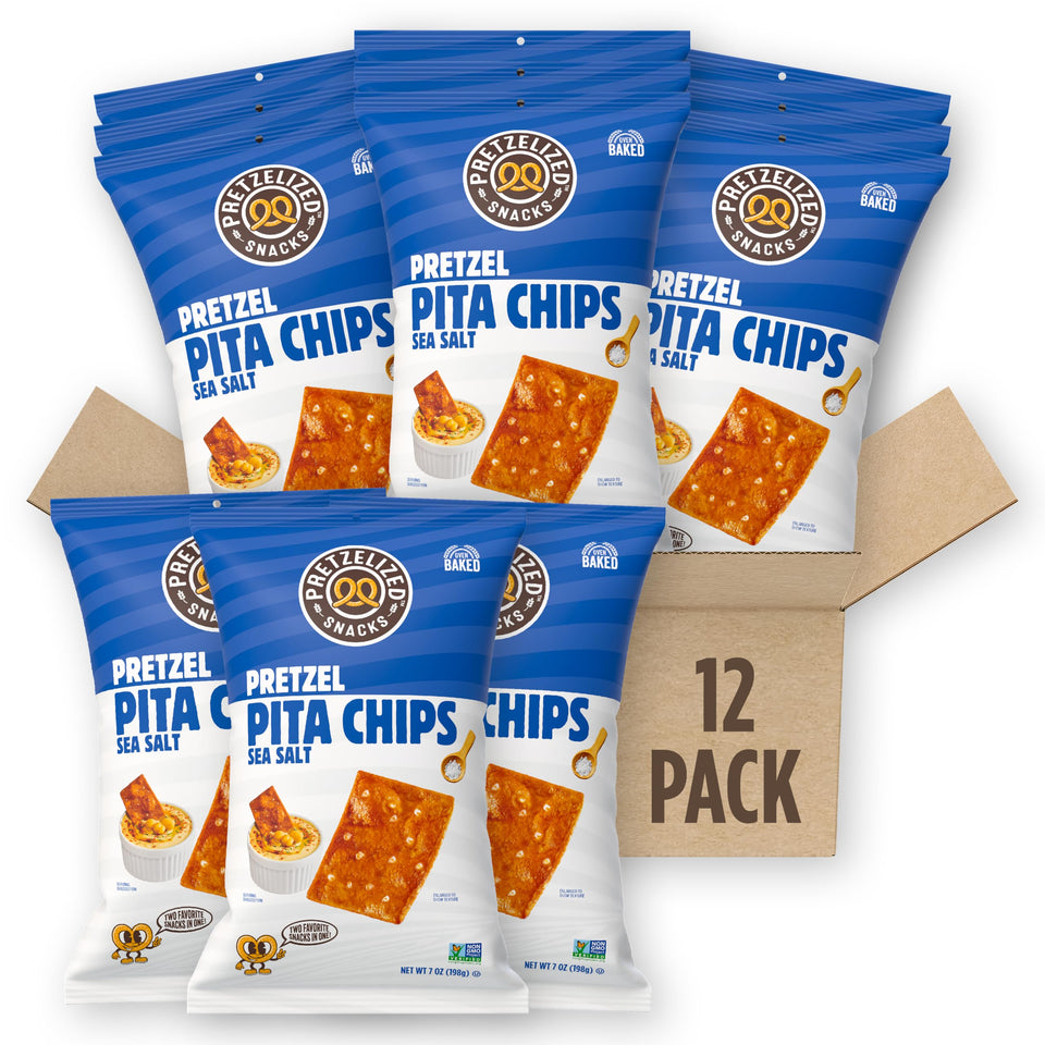 PRETZELIZED Snacks Pretzel Pita Chips sea salt bag, crispy and crave-worthy.