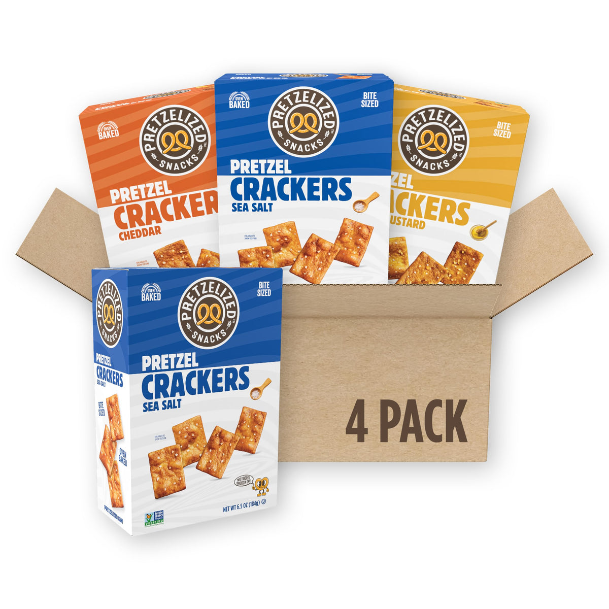 PRETZELIZED Snacks sea salt crackers in a box for on-the-go snacking
