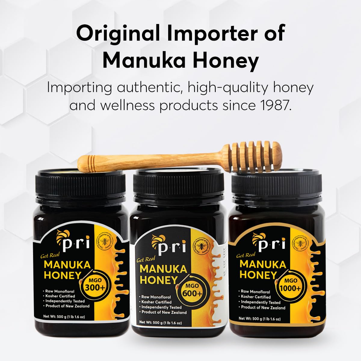 P.R.I Manuka honey bottle beside tea cup, suggesting warm, versatile uses.