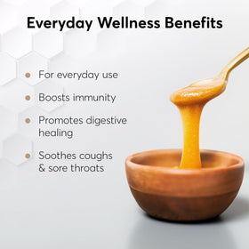 P.R.I Manuka honey streamed over toast, showcasing a rich, velvety texture.