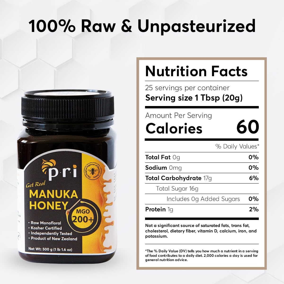 P.R.I Manuka honey packaging emphasizing sustainability and traceability