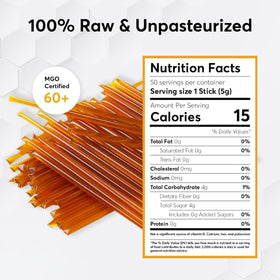 P.R.I Manuka Honey Sticks label highlights MGO 60+ potency.