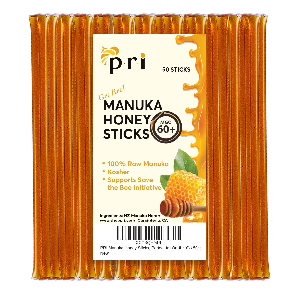 P.R.I Manuka Honey Sticks on-the-go 50-pack for a quick energy boost.